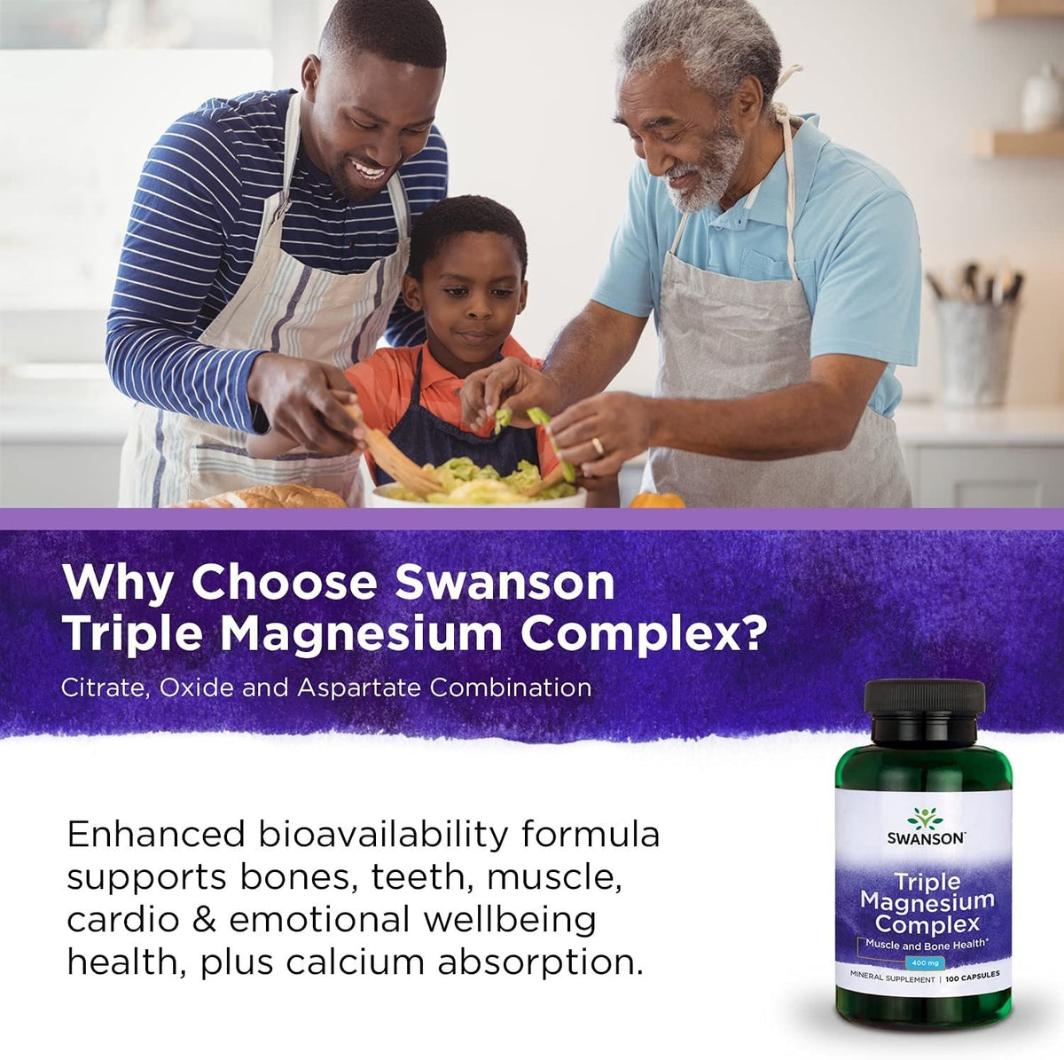 Swanson Triple Magnesium Complex 400mg 100 capsules baneris
